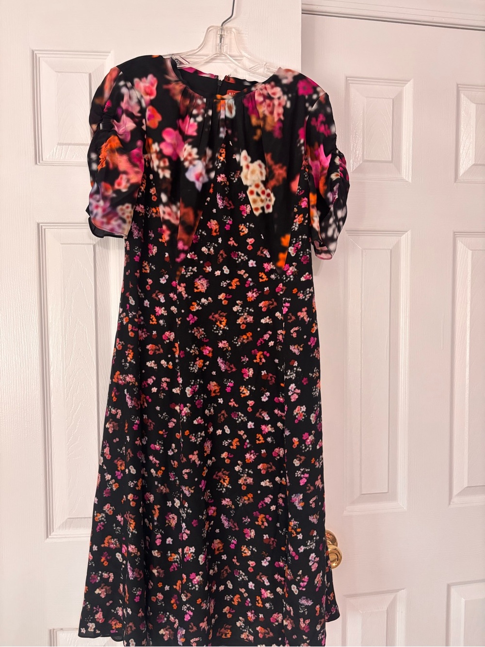 Altuzarra size 40 women’s Black Floral Midi Dress with Pink & Orange Blooms